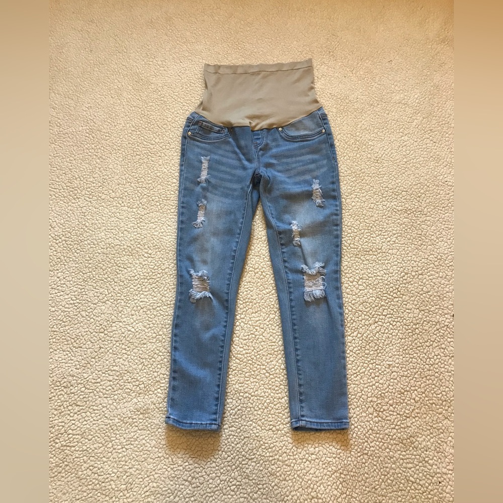 Blue Savvy Maternity Stretch Skinny Crop Jegging Distress Denim Jean Pants Ladie - Picture 3 of 11